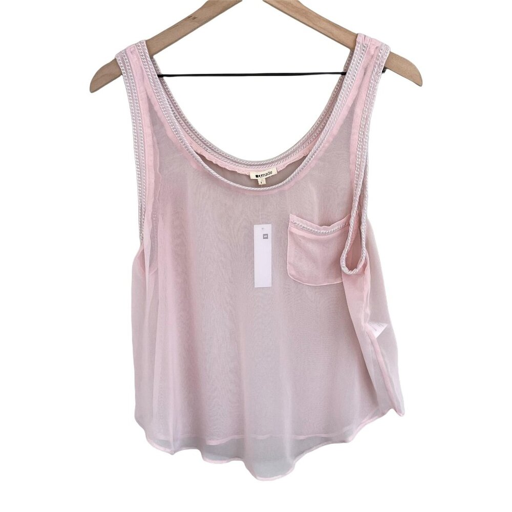 LA Made light ballet pink sheer chiffon chain trim scoop neck pocket tank small.